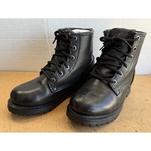 VTG Womens Sz 6.5 Skechers Black Leather Lace Up Combat Boots